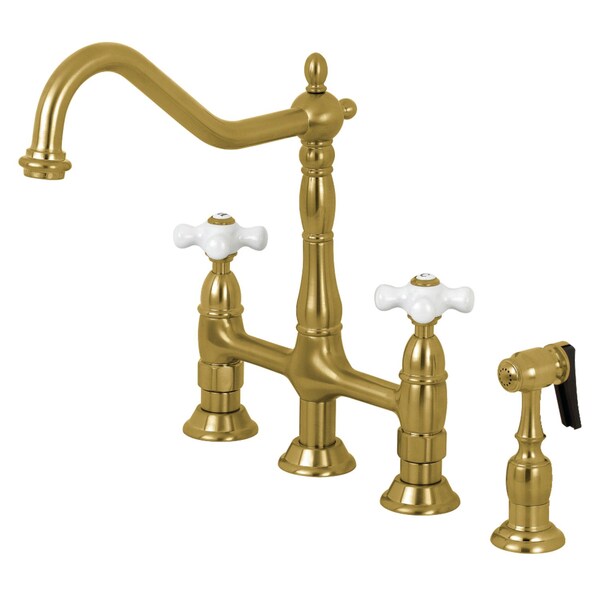 KS1277PXBS Heritage Bridge Kitchen Faucet W/Brass Sprayer, Brass